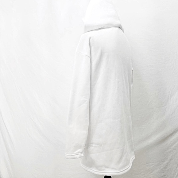 White Zip Up Asymmetrical Front Jacket with Attached Hood Side Pockets NWOT Med - Picture 11 of 16